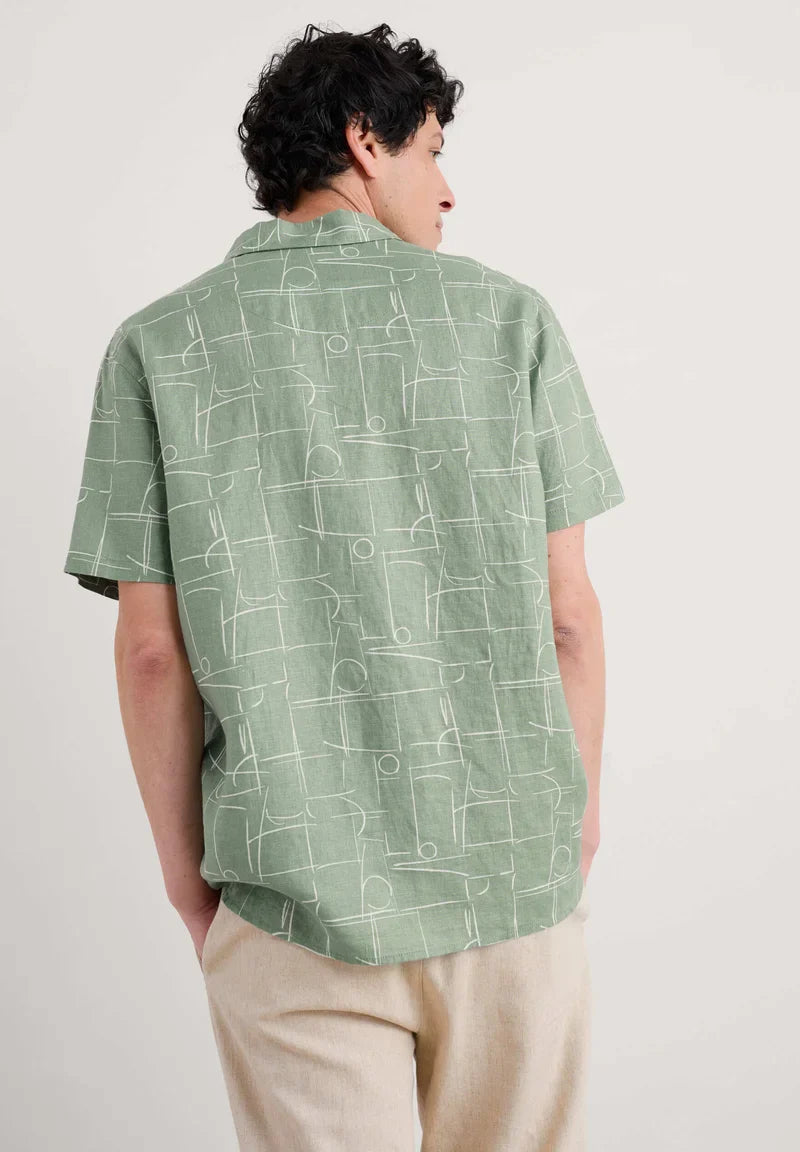 Seasalt Men's Blue Heron Short Sleeve Shirt Loose Lines Dark Pistachio