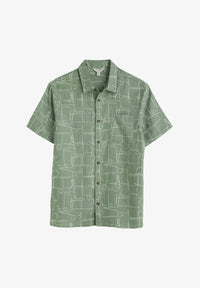 Seasalt Men's Blue Heron Short Sleeve Shirt Loose Lines Dark Pistachio