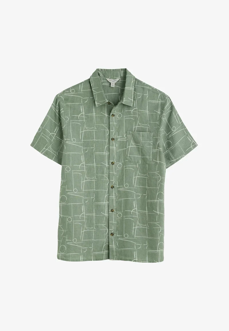 Seasalt Men's Blue Heron Short Sleeve Shirt Loose Lines Dark Pistachio