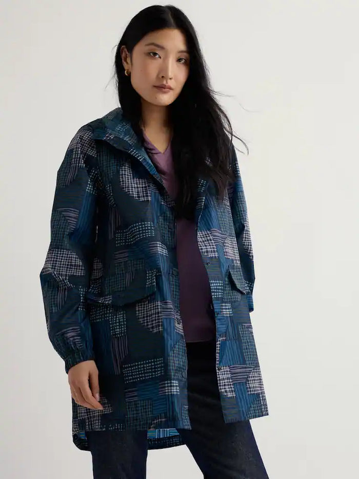 Seasalt Packable Raincoat in Inked Patchwork Maritime