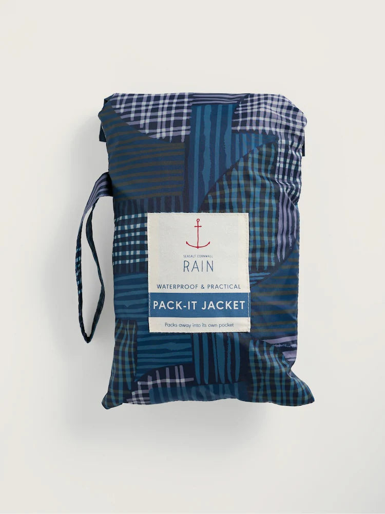 Seasalt Packable Raincoat in Inked Patchwork Maritime