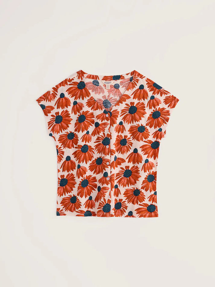 Studio Glass V-neck Jersey Top in Inky Echinacea Chalk