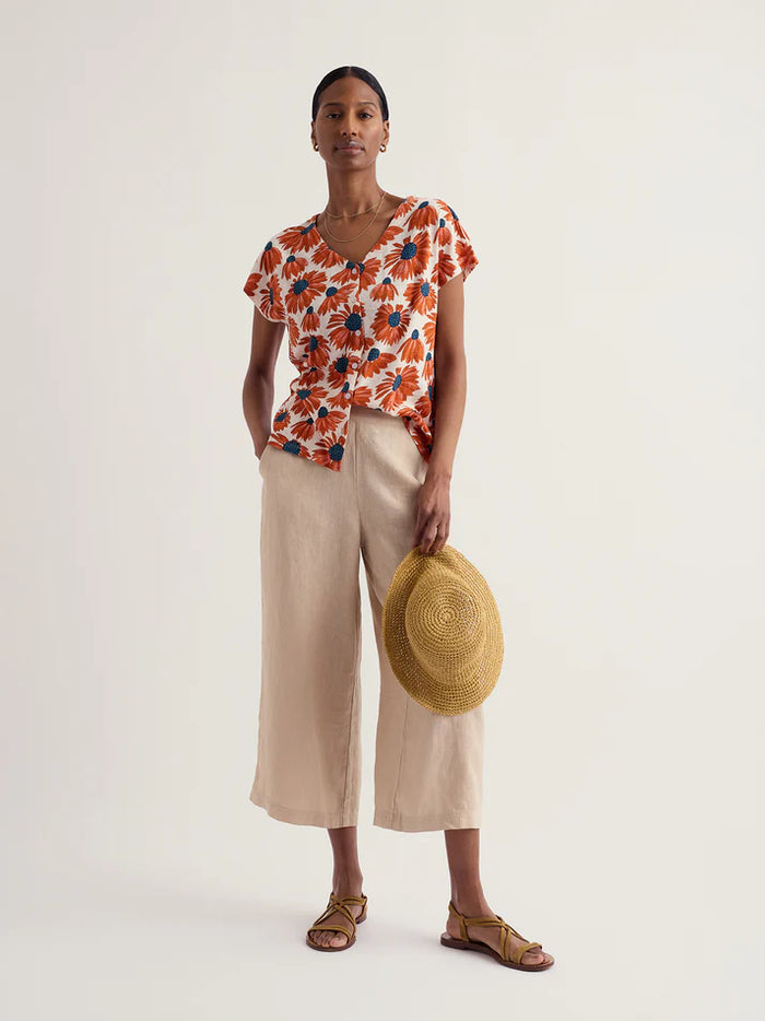 Studio Glass V-neck Jersey Top in Inky Echinacea Chalk
