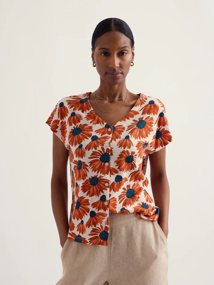Studio Glass V-neck Jersey Top in Inky Echinacea Chalk