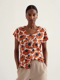 Studio Glass V-neck Jersey Top in Inky Echinacea Chalk