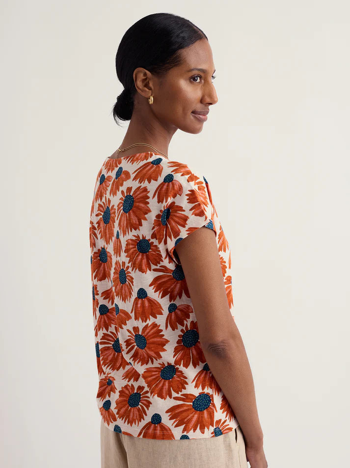 Studio Glass V-neck Jersey Top in Inky Echinacea Chalk
