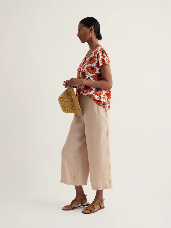 Studio Glass V-neck Jersey Top in Inky Echinacea Chalk