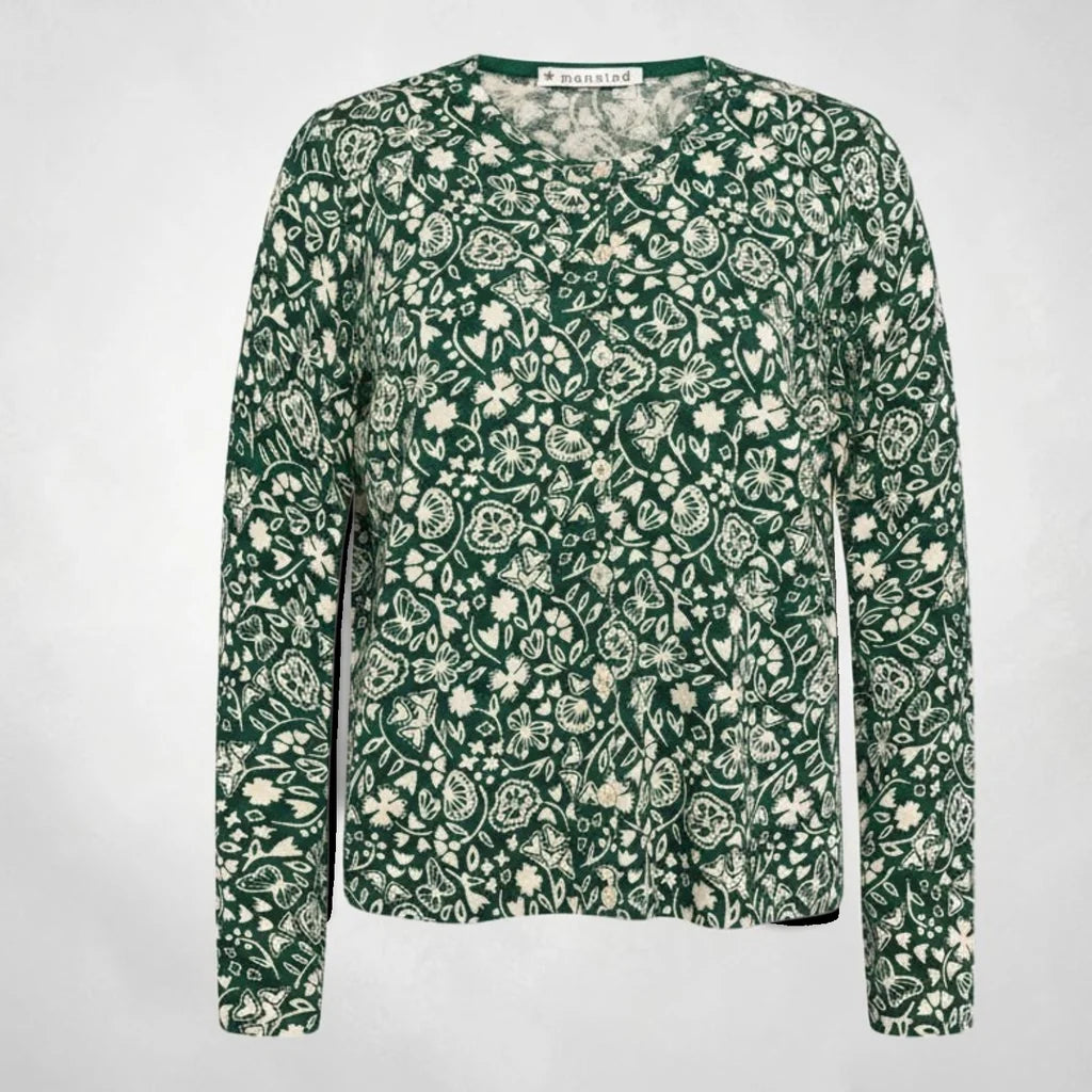Mansted Sunrise Posy Party Cardigan in Emerald