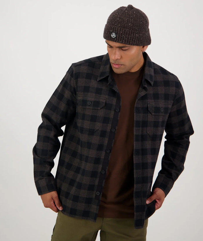 Swanndri Taranaki Tailor LS Shirt in Black / Charcoal