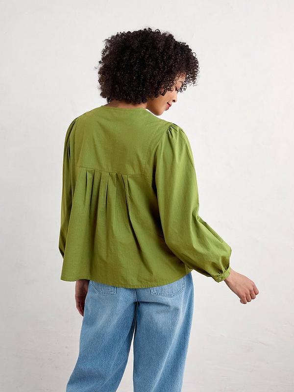 Seasalt Thornapple Embroidered Shirt in Dark Citron