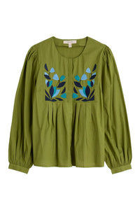 Seasalt Thornapple Embroidered Shirt in Dark Citron