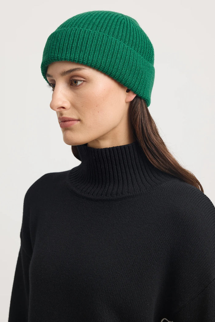Toorallie Rib Knit Beanie in Black, Lush Green & Sumak