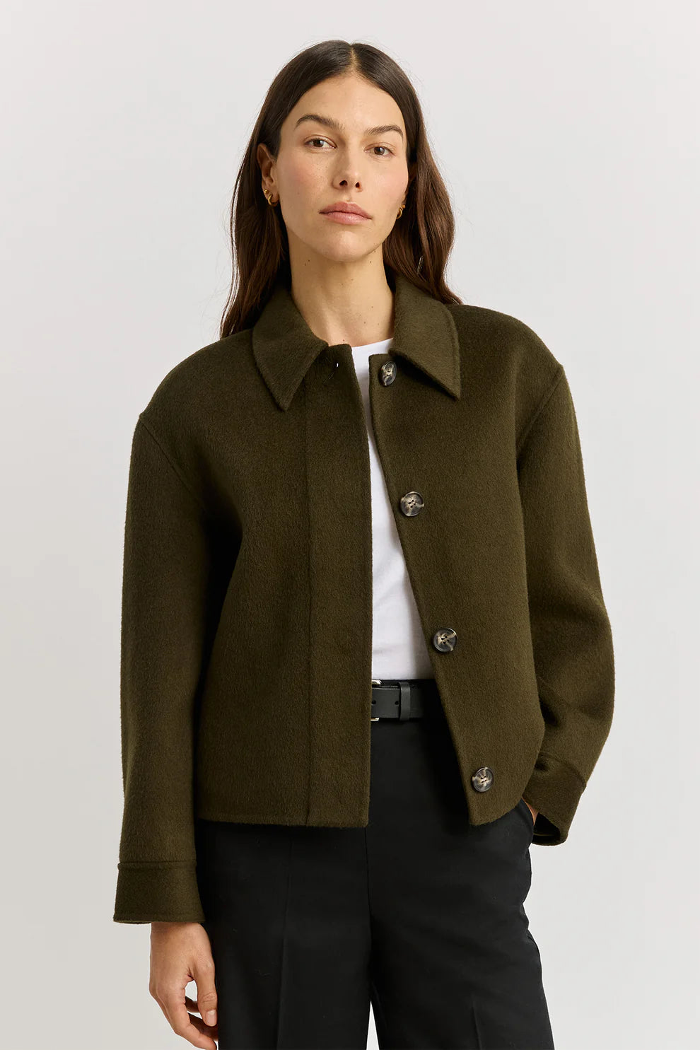 Toorallie Button Front Wool Jacket - Kale
