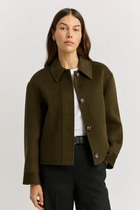 Toorallie Button Front Wool Jacket - Kale