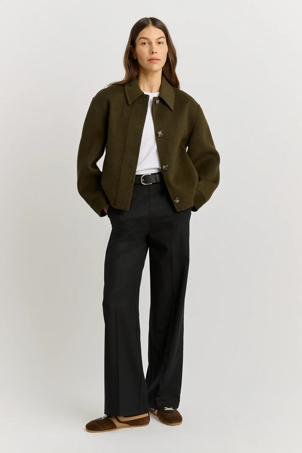 Toorallie Button Front Wool Jacket - Kale