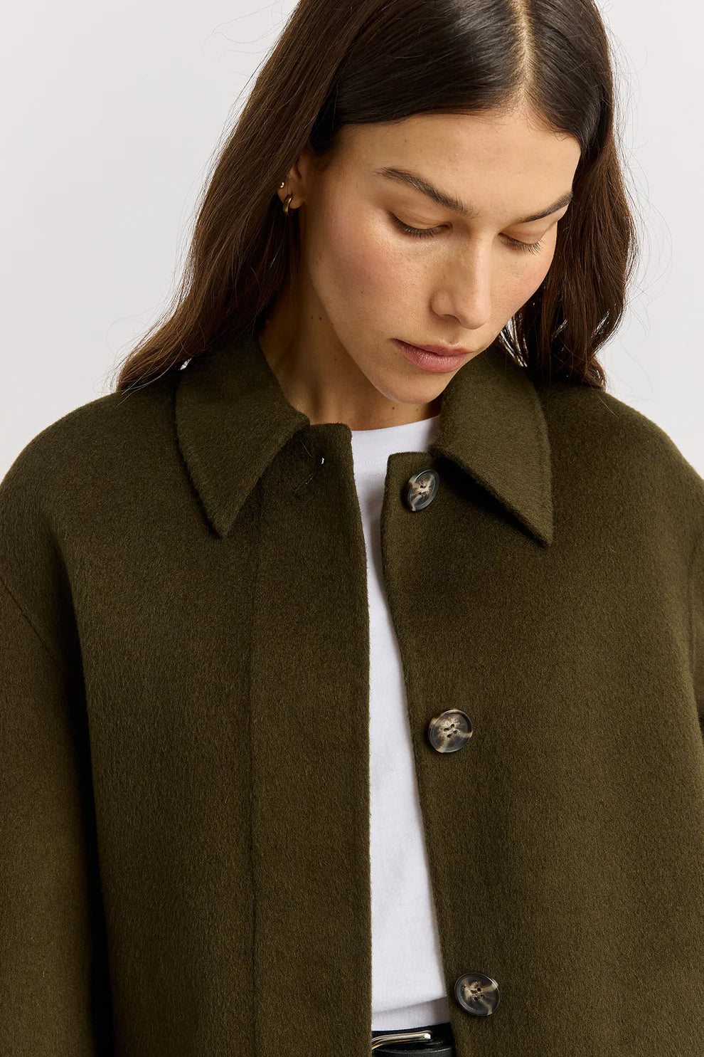 Toorallie Button Front Wool Jacket - Kale