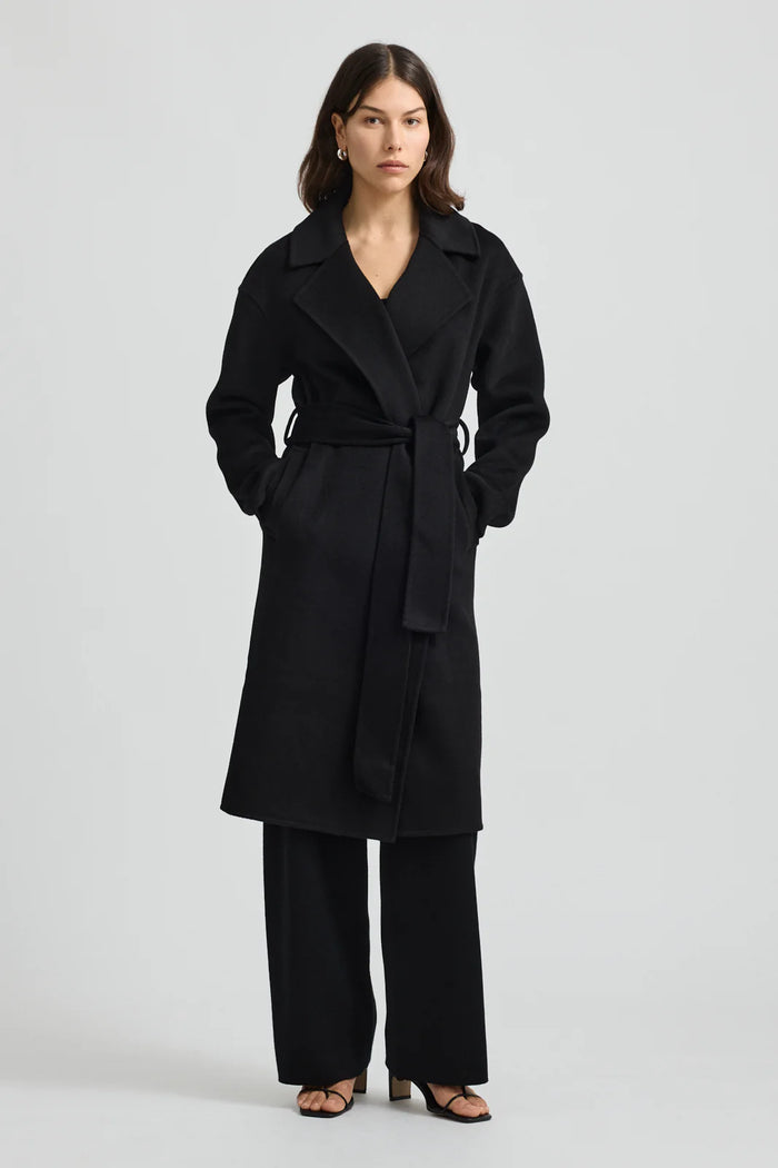 Toorallie Wrap Wool Coat Black