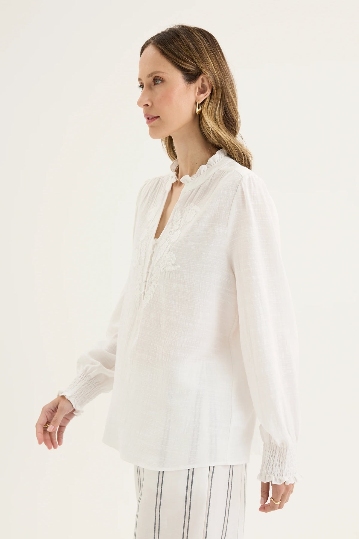 Yarra Trail Ricamo Top in Ecru