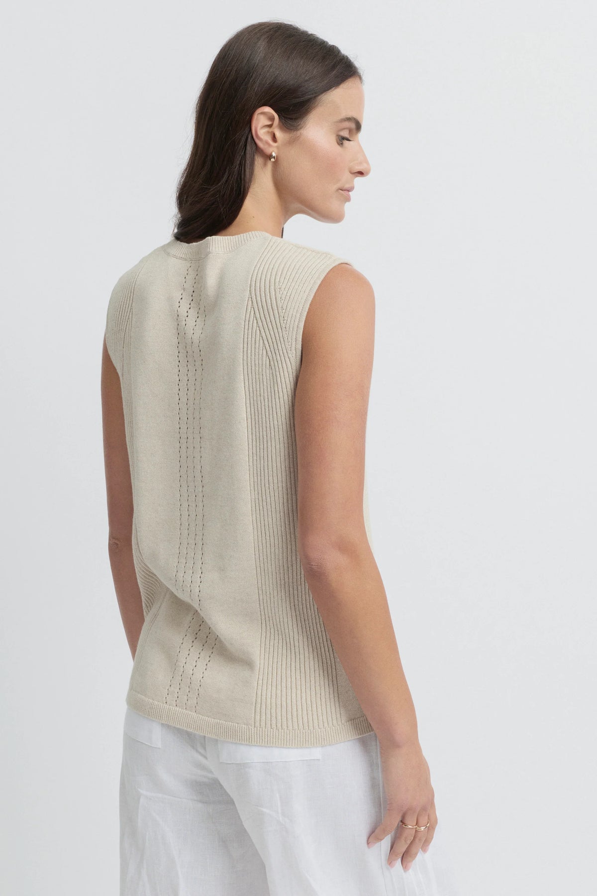 Yarra Trail Symmetry Sleeveless Knit Tank in Cashew