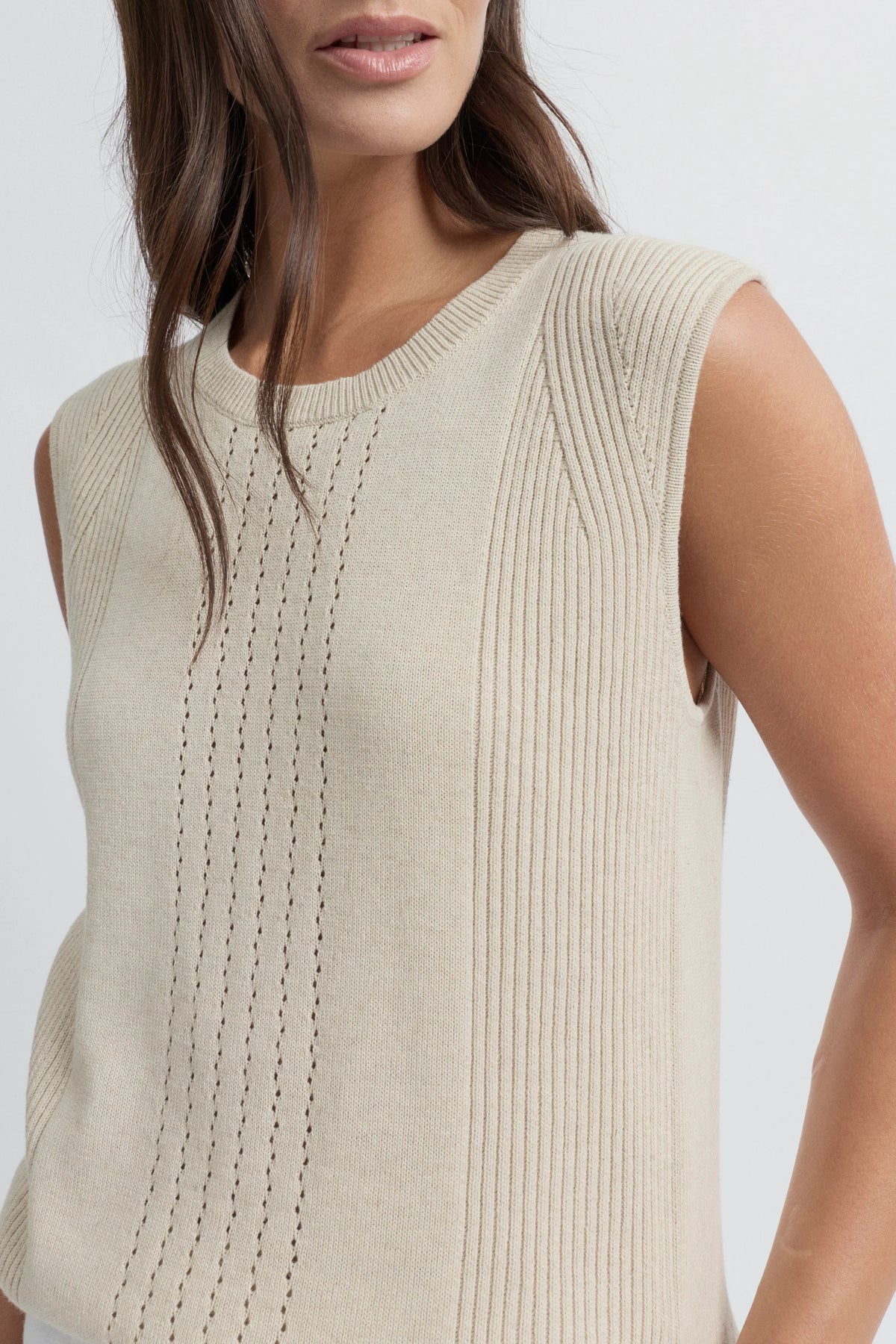 Yarra Trail Symmetry Sleeveless Knit Tank in Cashew