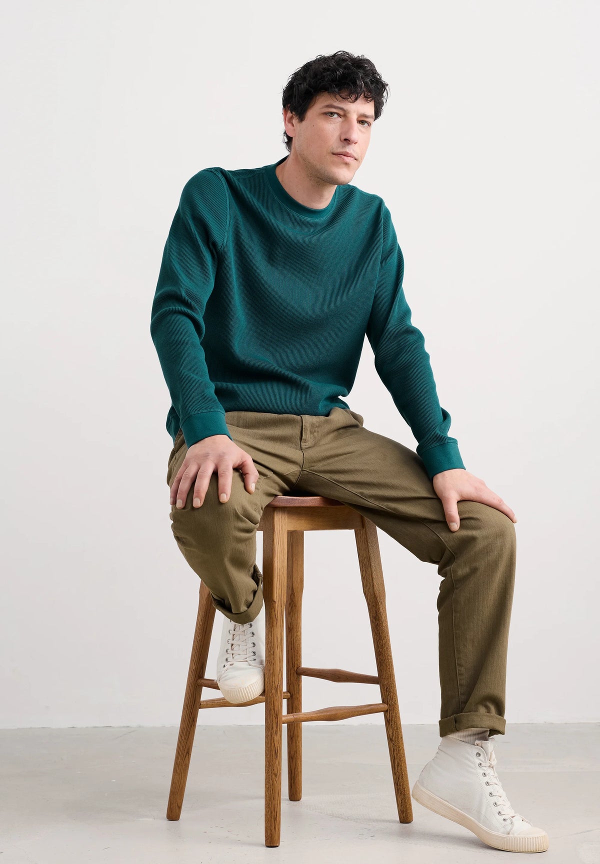 Seasalt Men's Jackline Long Sleeve Waffle Top in Kingfisher
