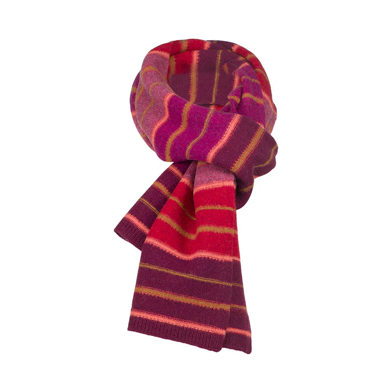Mansted Alma Striped Scarf in Mushroom, Denim and Charcoal