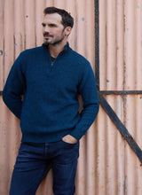 Load image into Gallery viewer, Men&#39;s Lambswool Seed-stitch  Zip Neck Jumper - Petrol

