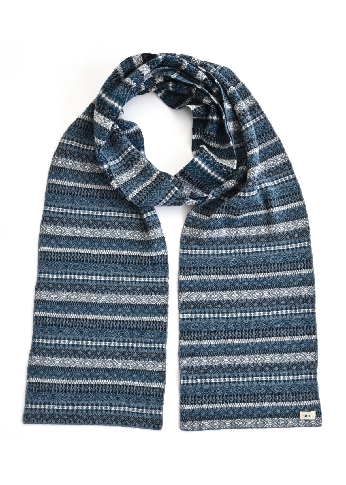 Uimi Astrid Micro Fair Isle Scarf in Chambray