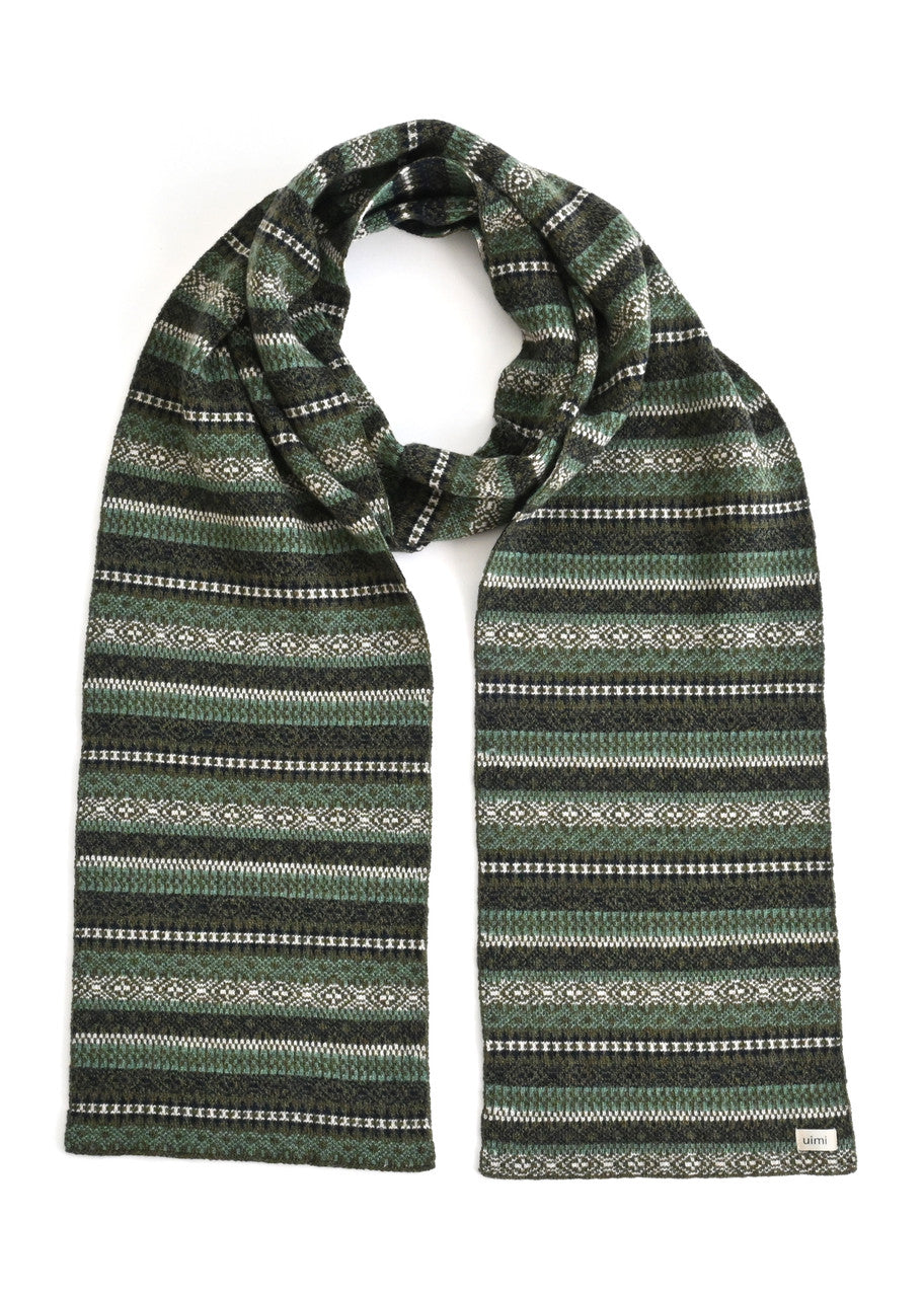 Uimi Astrid Micro Fair Isle Scarf in Moss