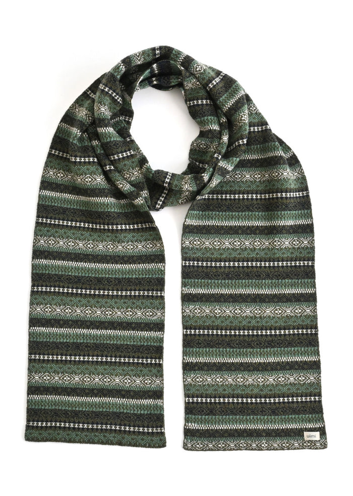 Uimi Astrid Micro Fair Isle Scarf in Moss