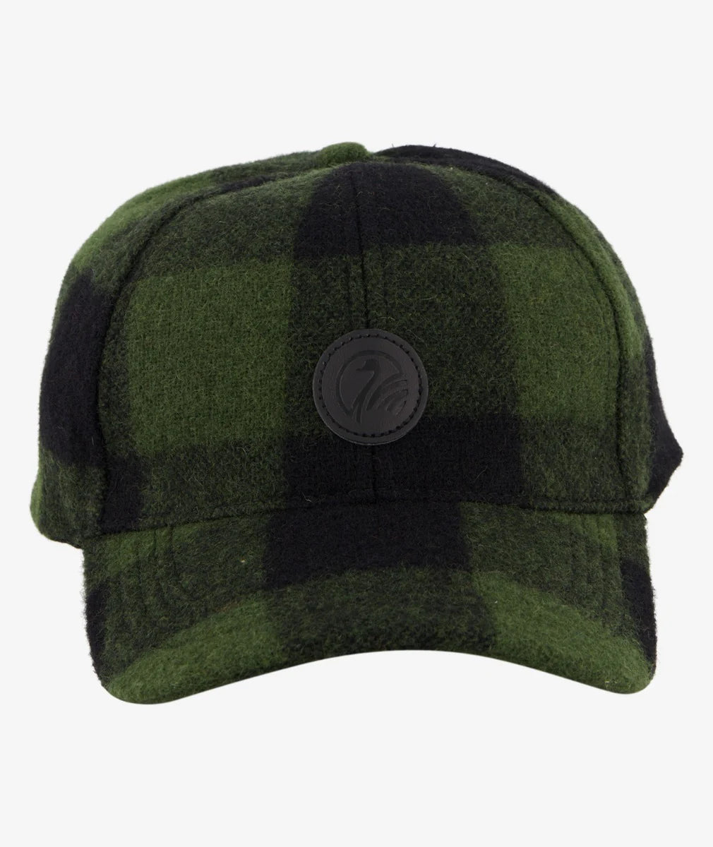 The Swanni Wool Baseball Cap in Olive/Black Check