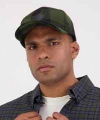 The Swanni Wool Baseball Cap in Olive/Black Check