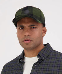 The Swanni Wool Baseball Cap in Olive/Black Check
