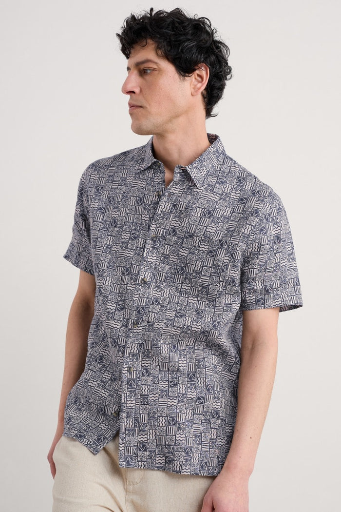 Seasalt Men's Blue Heron Short Sleeve Shirt Marine Patchwork Maritime