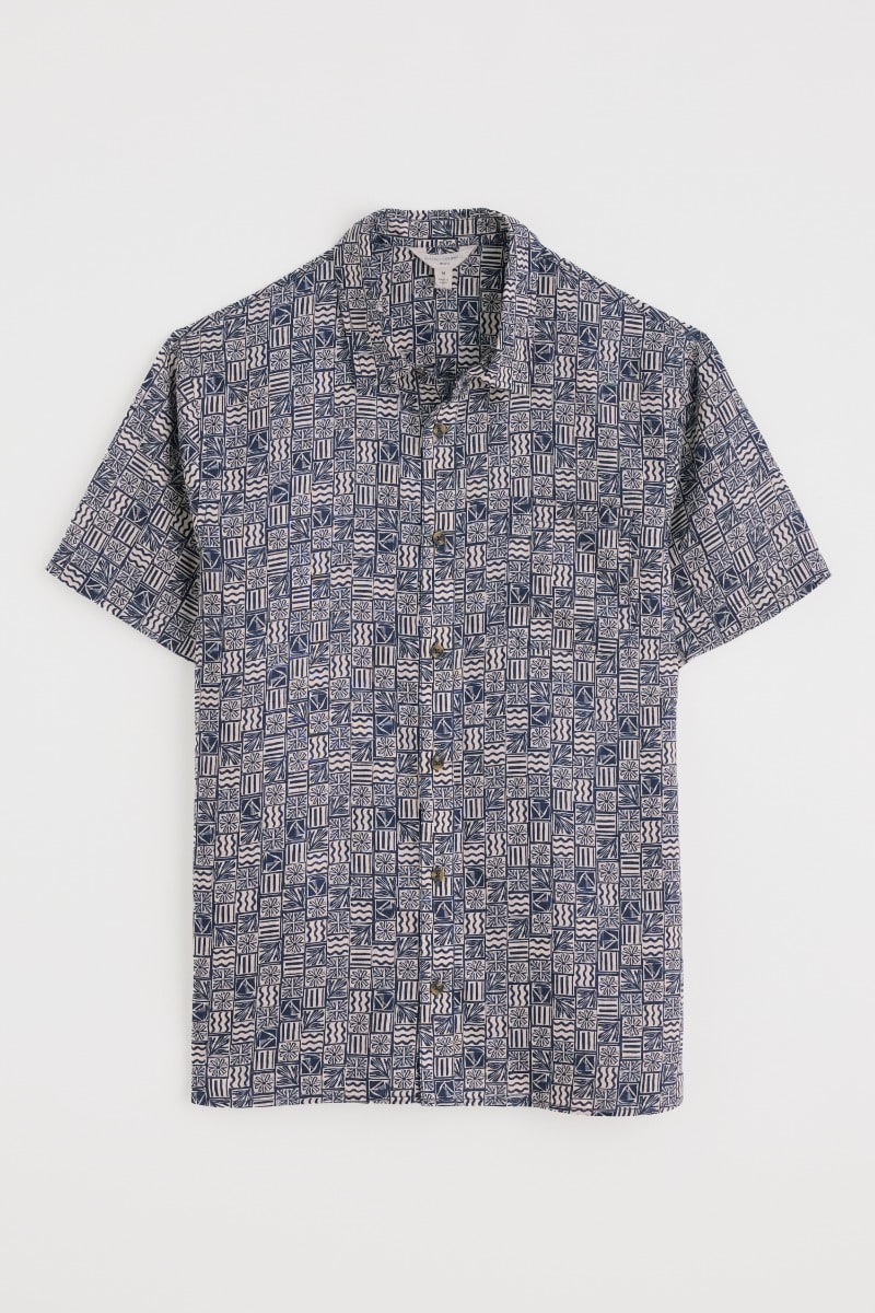Seasalt Men's Blue Heron Short Sleeve Shirt Marine Patchwork Maritime