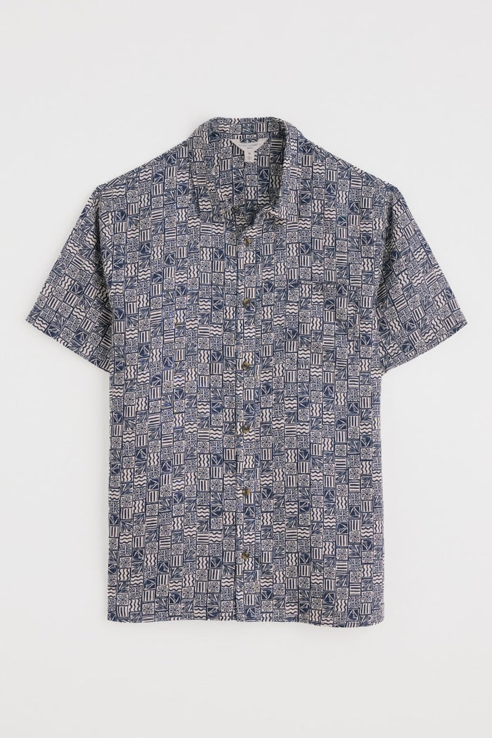 Seasalt Men's Blue Heron Short Sleeve Shirt Marine Patchwork Maritime