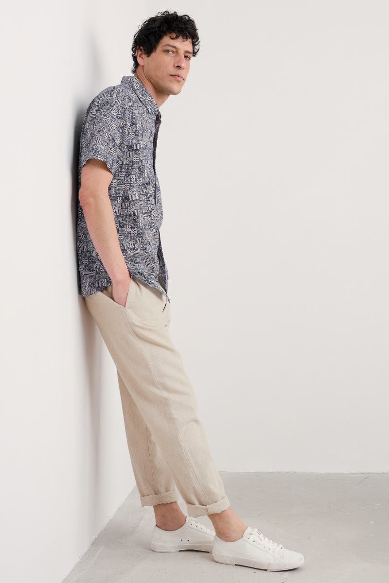 Seasalt Men's Blue Heron Short Sleeve Shirt Marine Patchwork Maritime