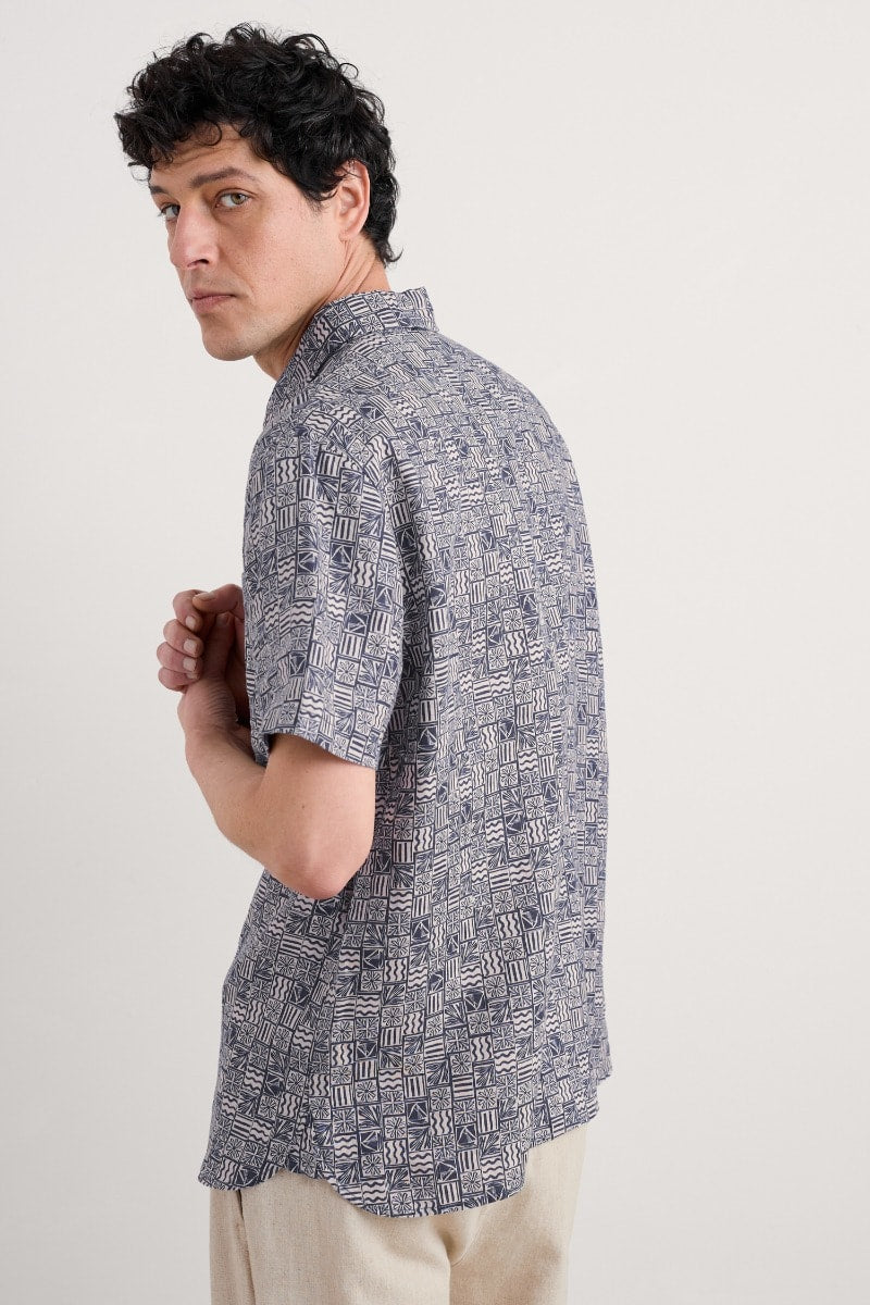 Seasalt Men's Blue Heron Short Sleeve Shirt Marine Patchwork Maritime