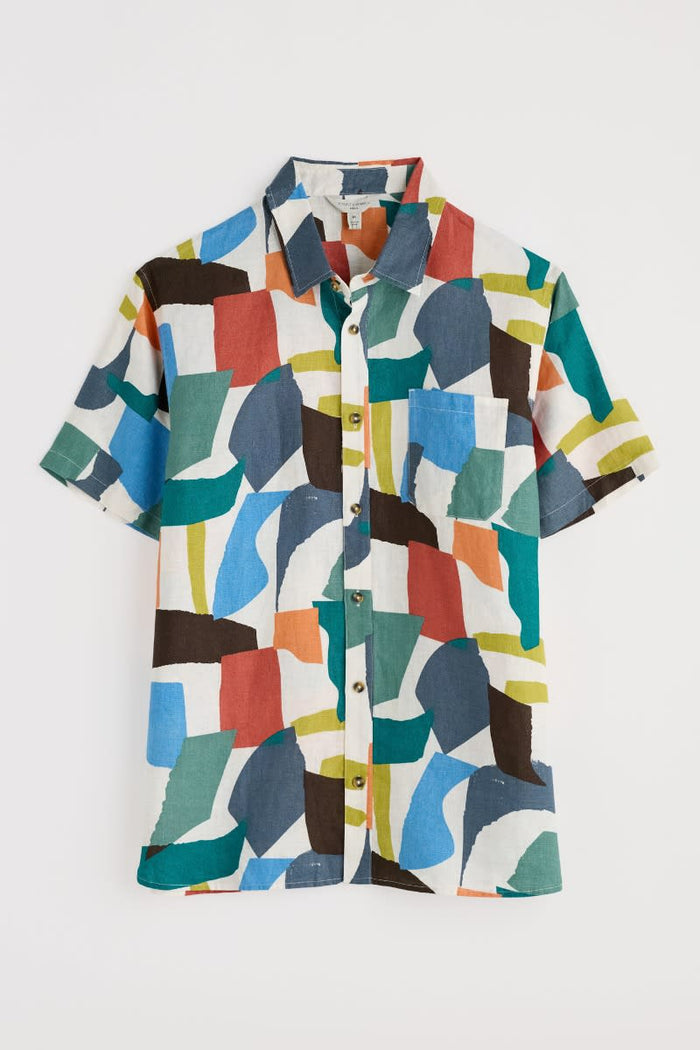Seasalt Men's Men's Blue Heron Short Sleeve Shirt Torn Shapes Mix