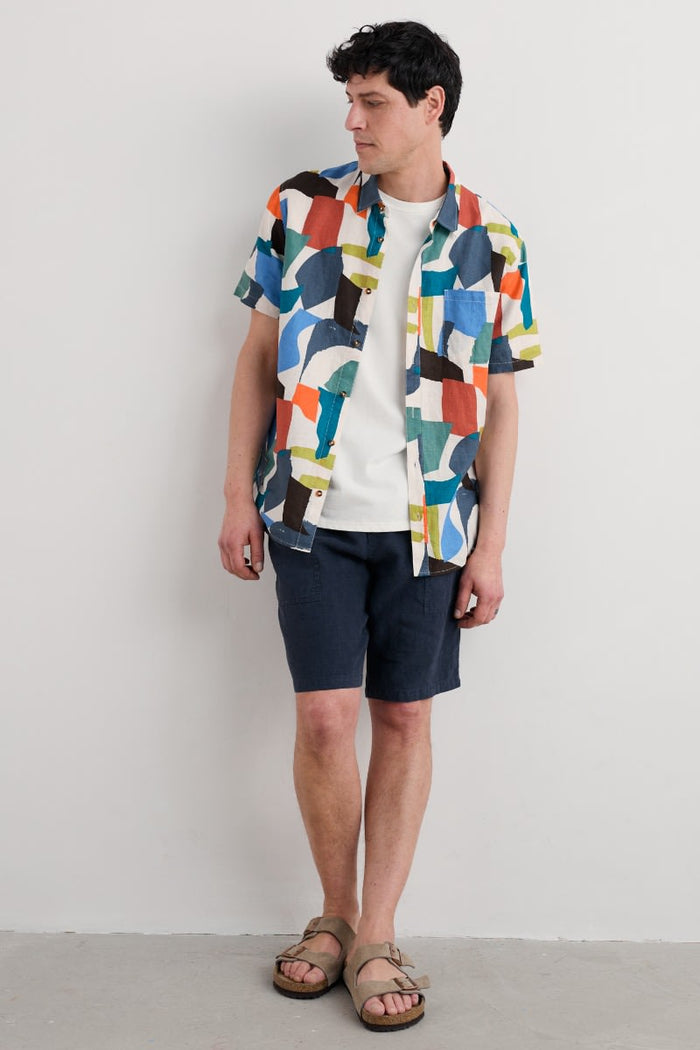 Seasalt Men's Men's Blue Heron Short Sleeve Shirt Torn Shapes Mix
