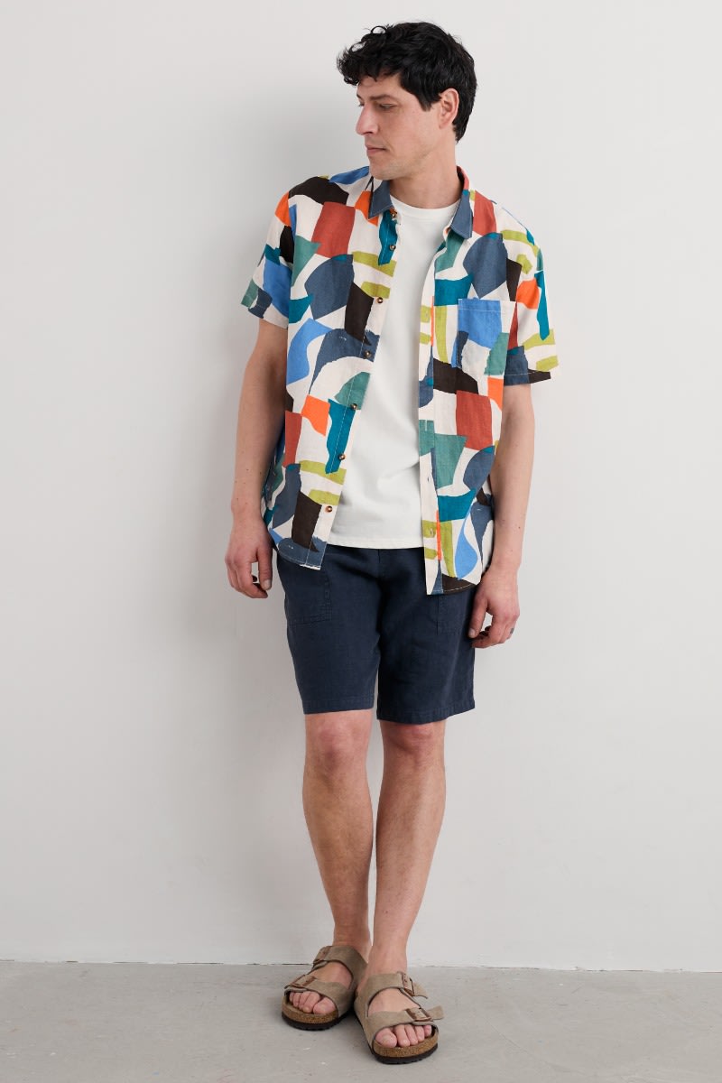 Seasalt Men's Men's Blue Heron Short Sleeve Shirt Torn Shapes Mix