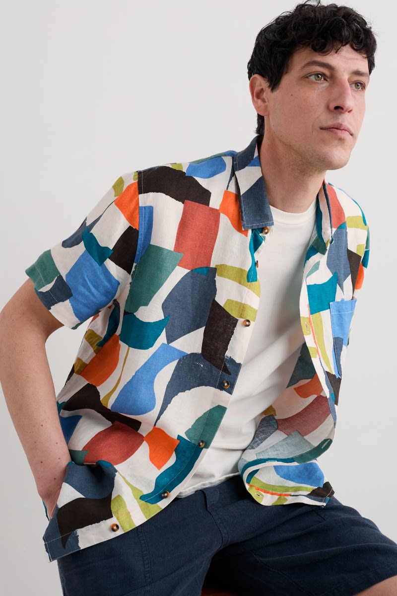 Seasalt Men's Men's Blue Heron Short Sleeve Shirt Torn Shapes Mix