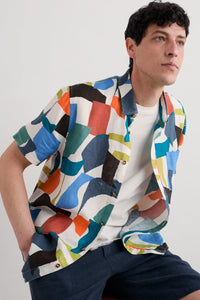 Seasalt Men's Men's Blue Heron Short Sleeve Shirt Torn Shapes Mix