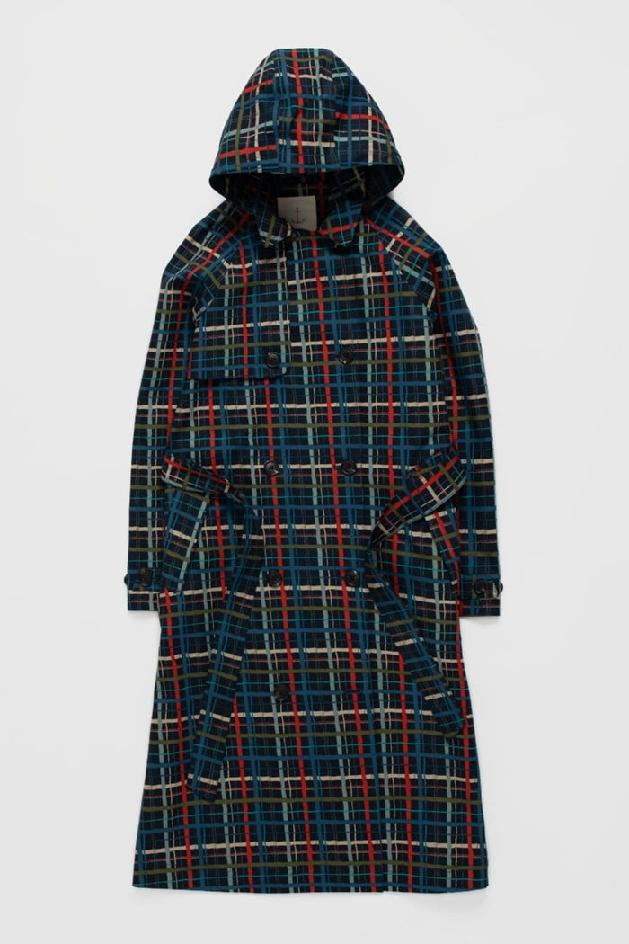 Penweathers Waterproof Trench Coat in Sketched Check Maritime