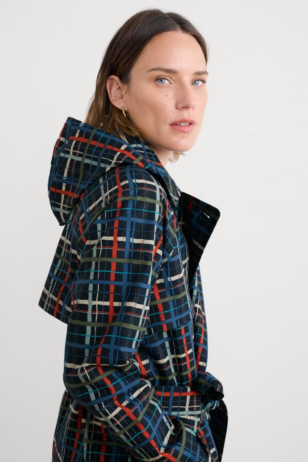 Penweathers Waterproof Trench Coat in Sketched Check Maritime