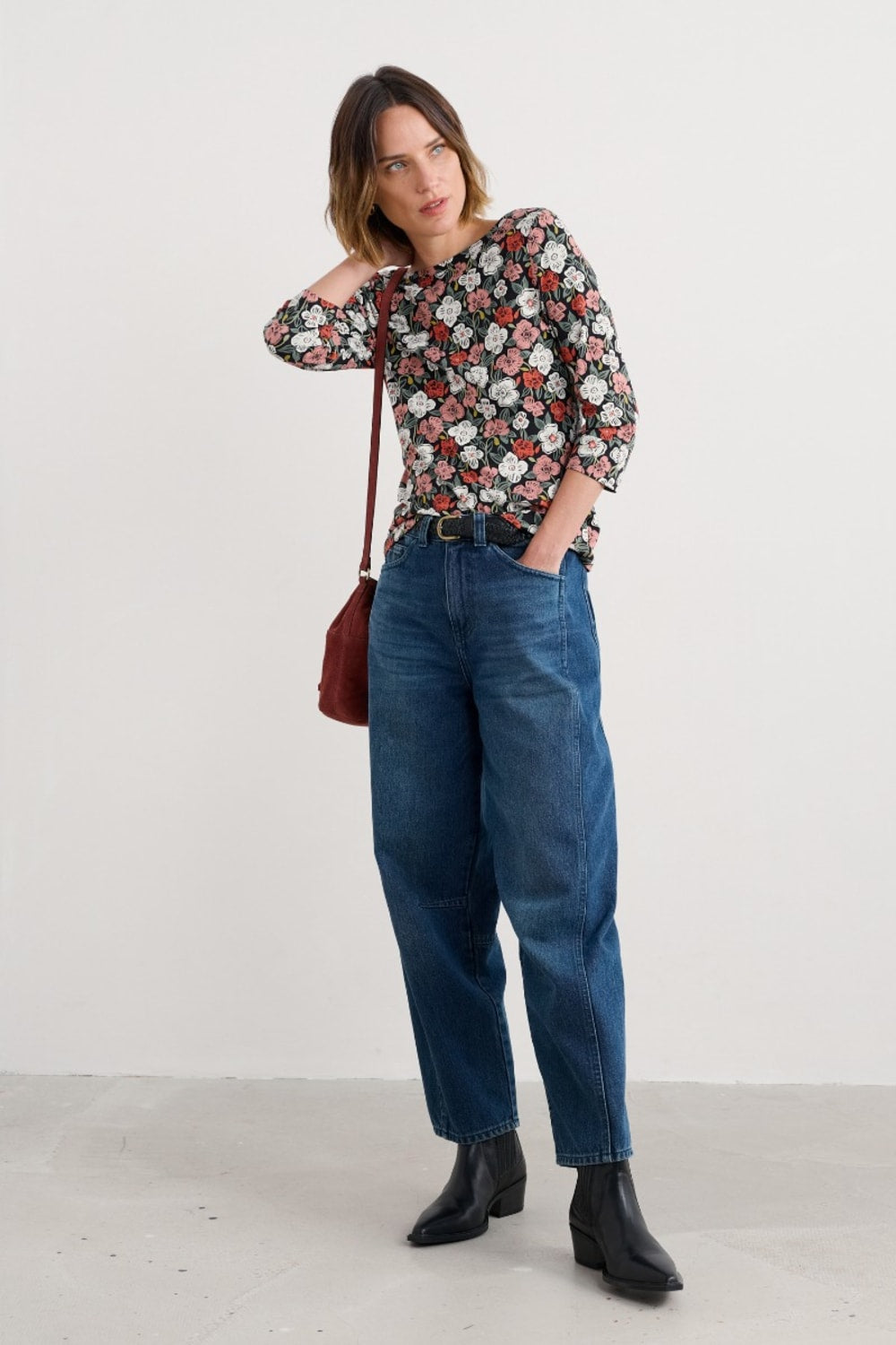 Seasalt Easel 3/4 Sleeve Top in Floral Tumble Onyx