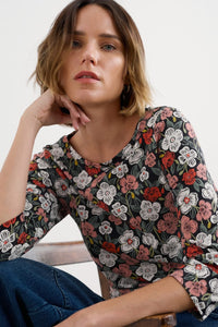 Seasalt Easel 3/4 Sleeve Top in Floral Tumble Onyx