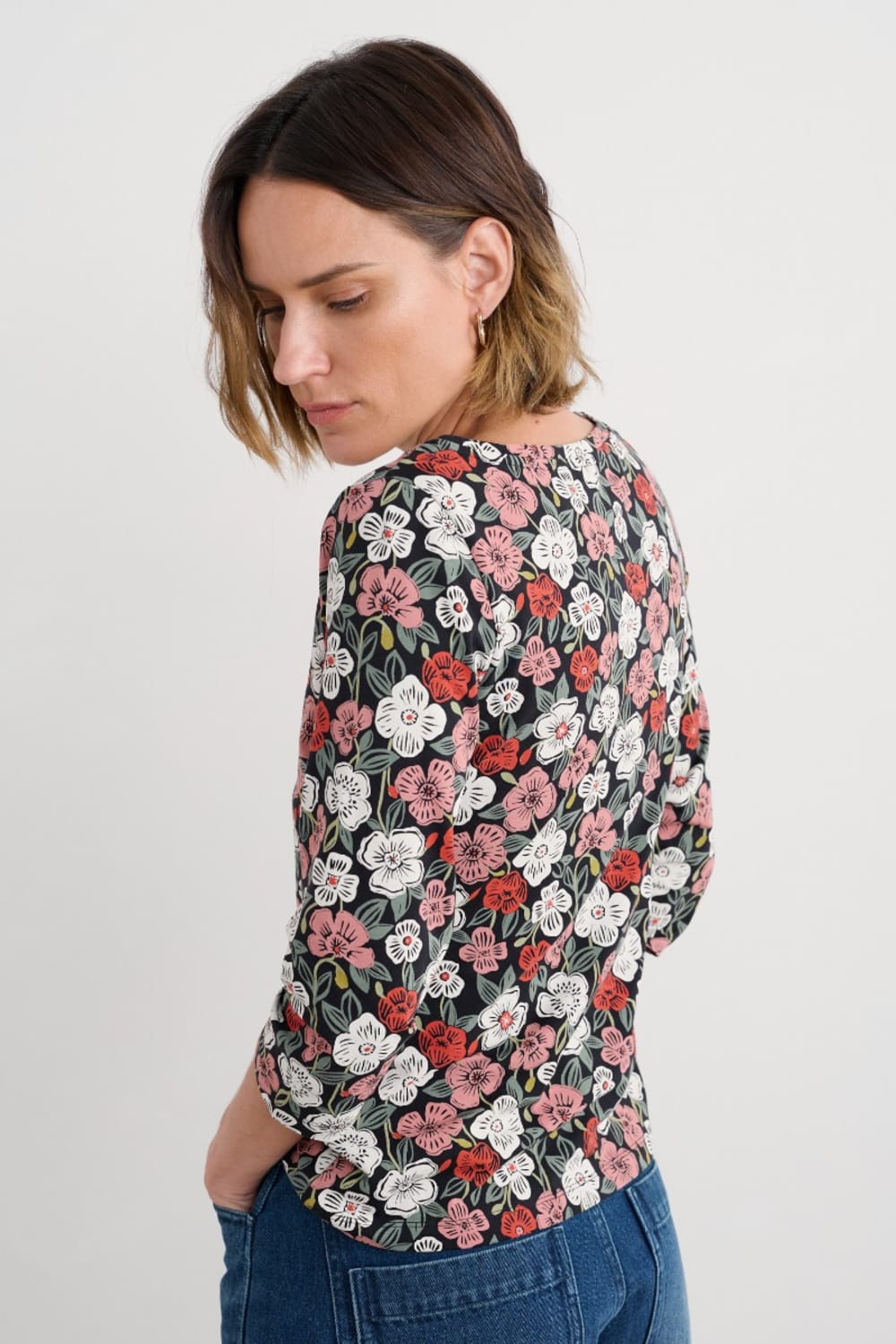 Seasalt Easel 3/4 Sleeve Top in Floral Tumble Onyx