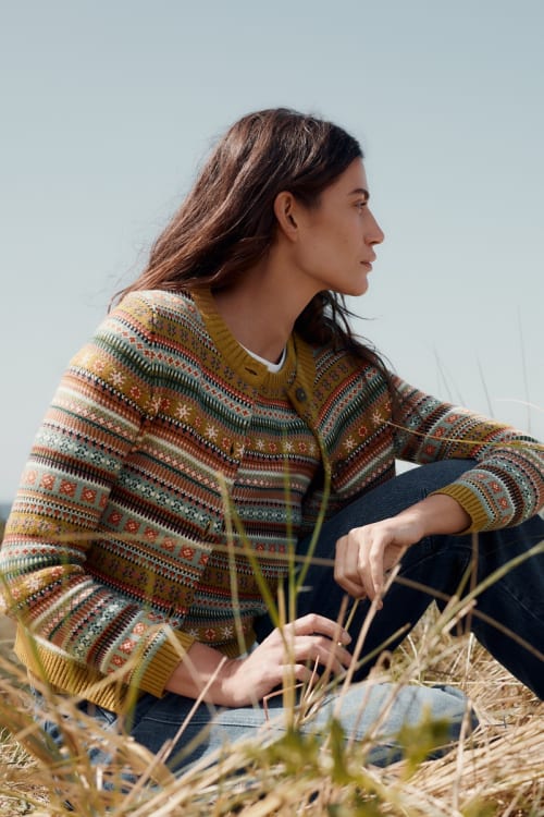 Seasalt Cove Cottage Fair Isle Cardigan in Carved Pear Relief Multi