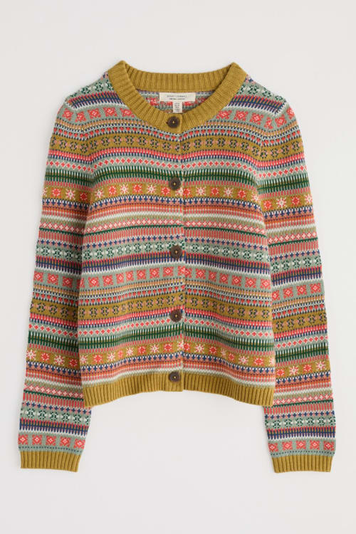 Seasalt Cove Cottage Fair Isle Cardigan in Carved Pear Relief Multi